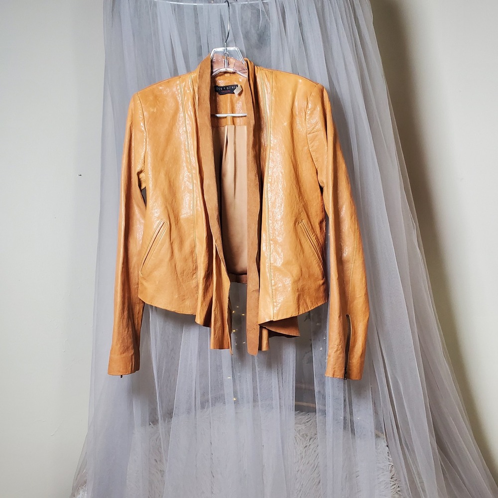 Alice & Olivia Boho Lambskin Leather Jacket Open Drape Western Cowgirl Size M - Picture 2 of 8